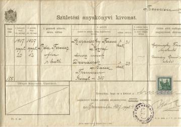 Rodný list 1907 Rodný list 1907