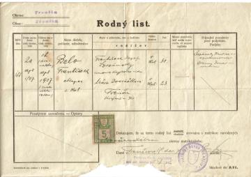 Rodný list 1940 (pôvodný 1907) Rodný list 1940 (pôvodný 1907)