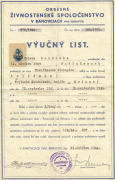 Výučný list 1944 Výučný list 1944