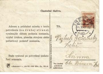 Čiastočné tlačivo daň z obratu 1941 Čiastočné tlačivo daň z obratu 1941